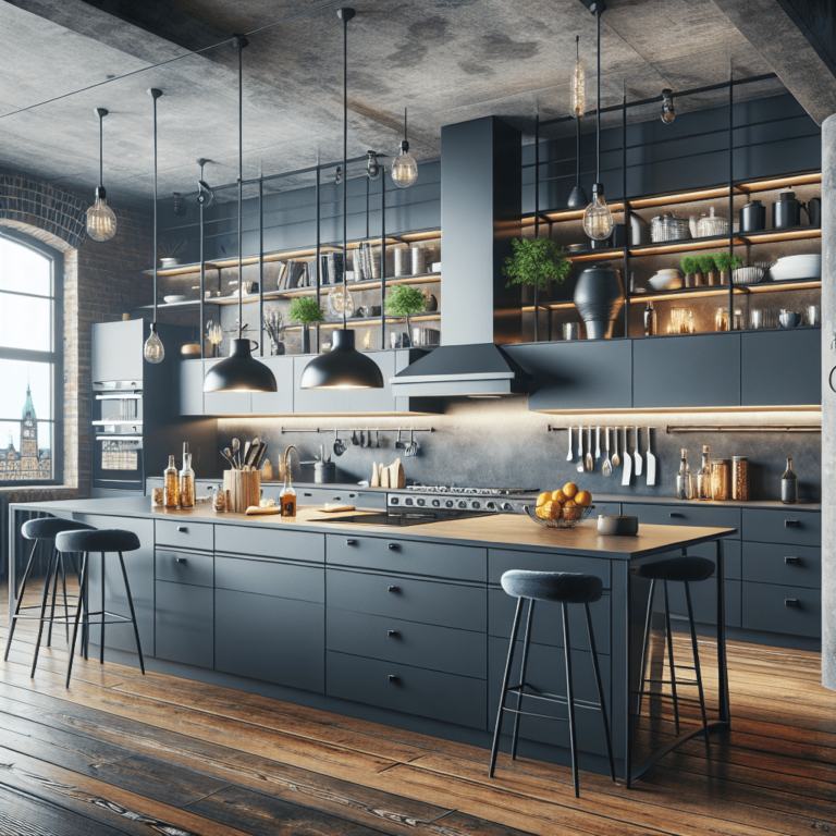 anthrazitfarbene Küche im Loftstil-Hamburg-1