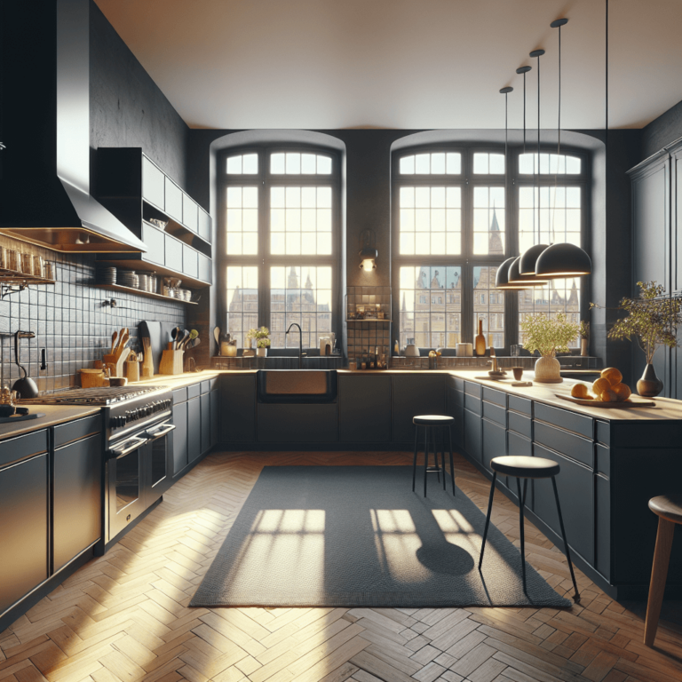 anthrazitfarbene Küche in G-Form-Hamburg-1