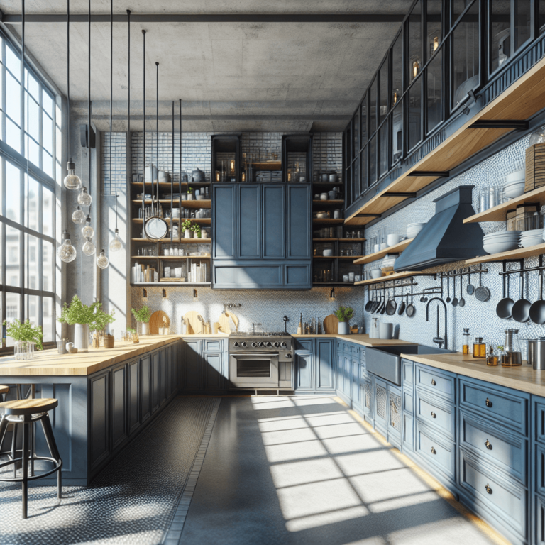blaugraue Industrielle Küche-Hamburg-1