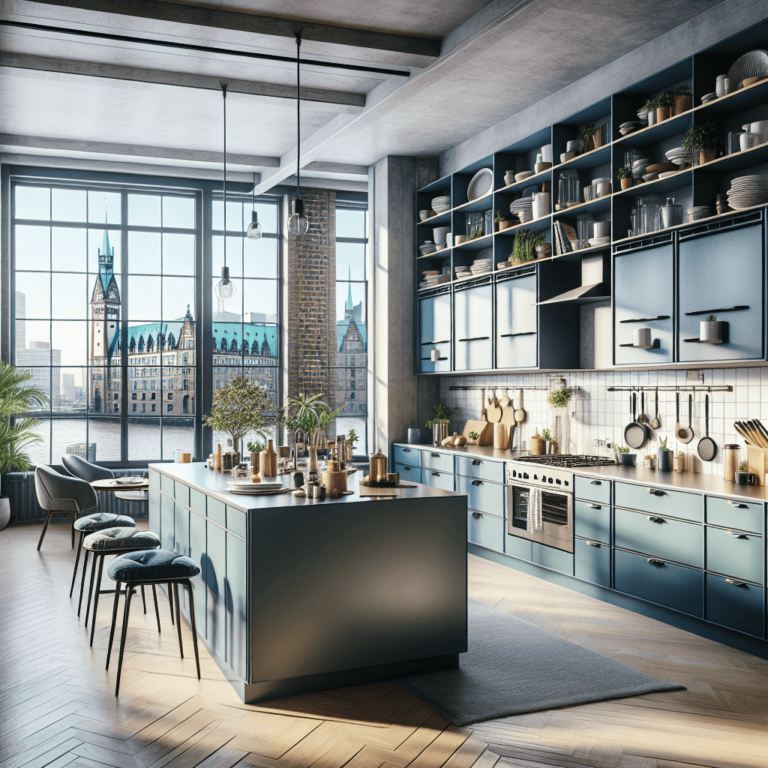 blaugraue Küche im Loftstil-Hamburg-1