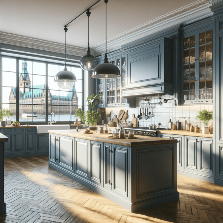 blaugraue Küche im Vintage Chic Stil-Hamburg-1