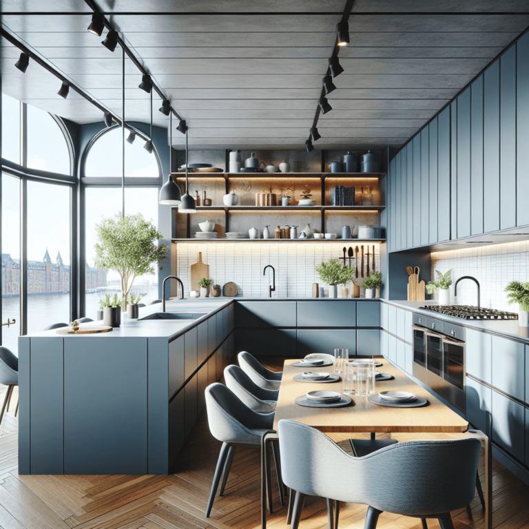 blaugraue Küche in G-Form-Hamburg-1