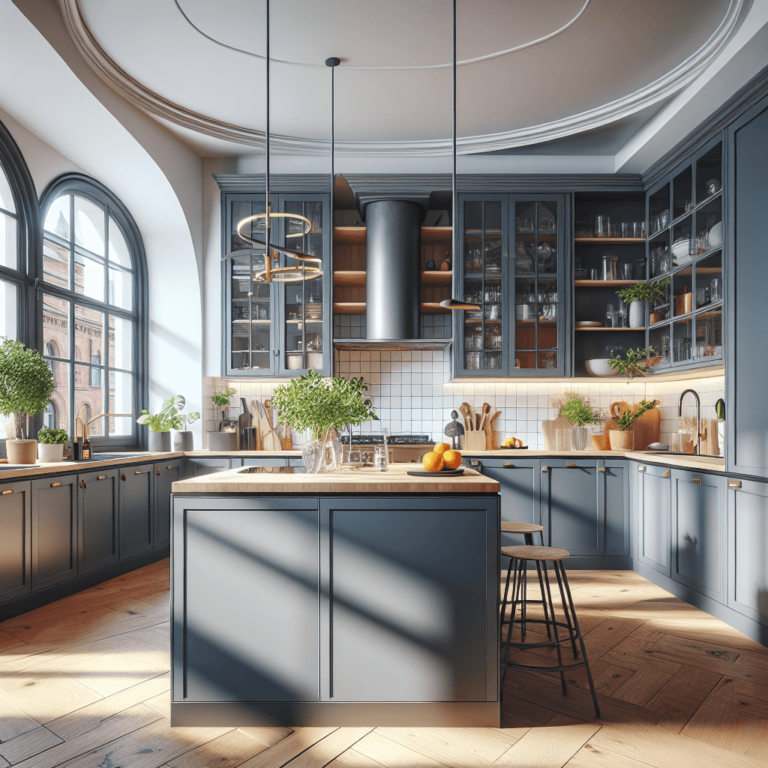 blaugraue Küche in U-Form-Hamburg-1