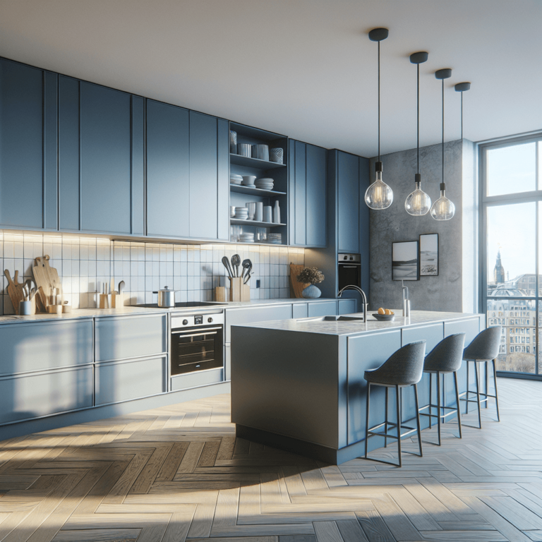 blaugraue einzeilige Küche-Hamburg-1