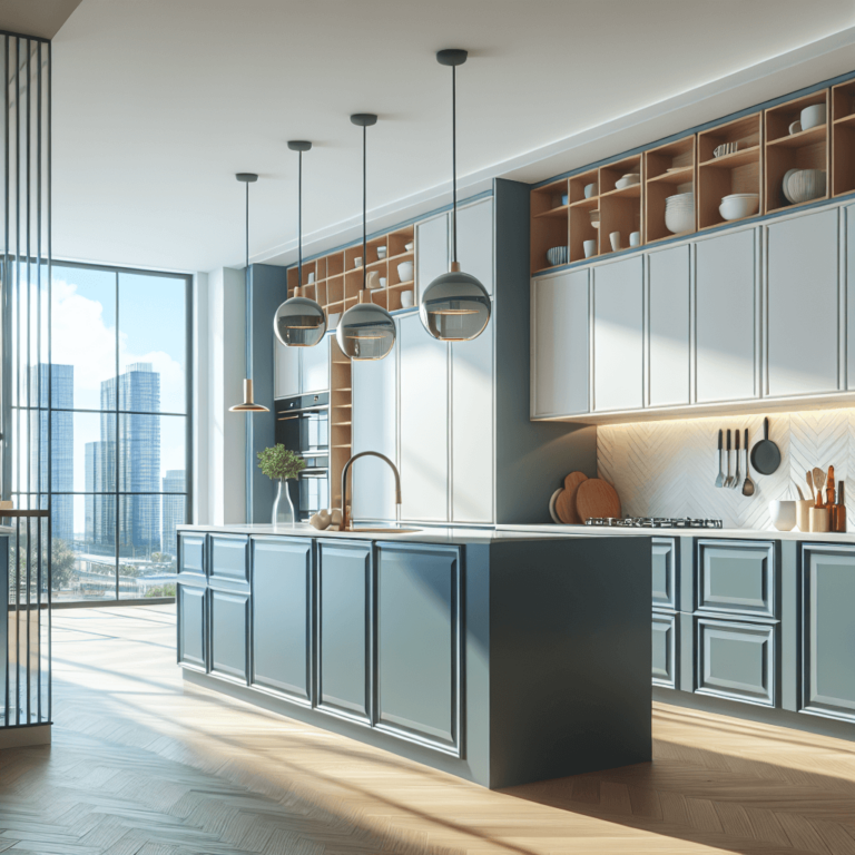 blaugraue mehrzeilige Küche-Hamburg-1