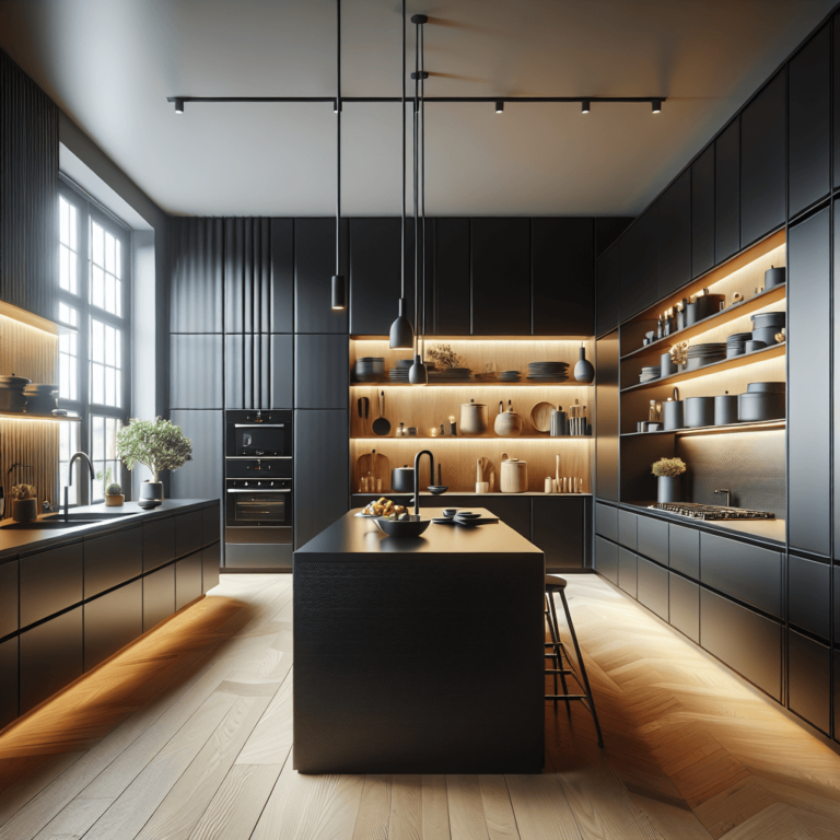 schwarze einzeilige Küche-Hamburg-1